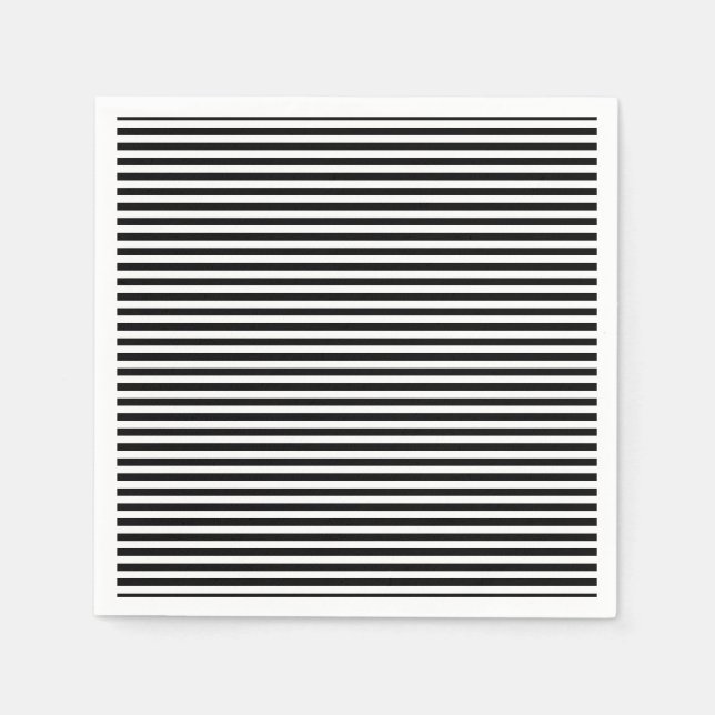 Black and White Small Horizontal Stripes Paper Napkin (Front)