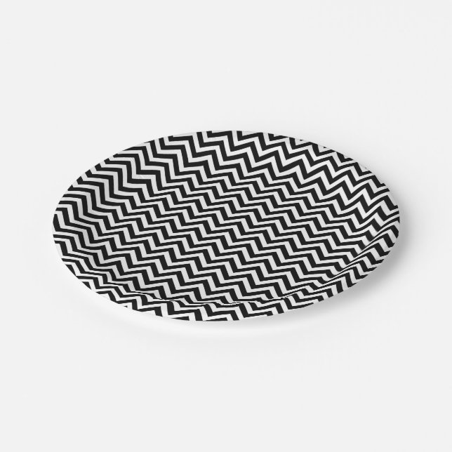 Black and White Small Size Chevron Stripes Paper Plate (Angled)