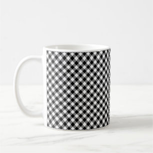 Black and White Small Size Diagonal Gingham Checks Coffee Mug