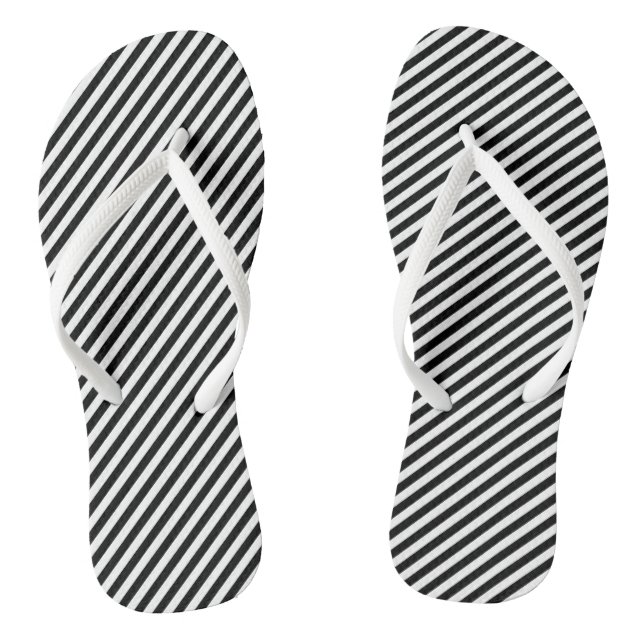 Black and White Small Size Diagonal Stripes Flip Flops (Footbed)