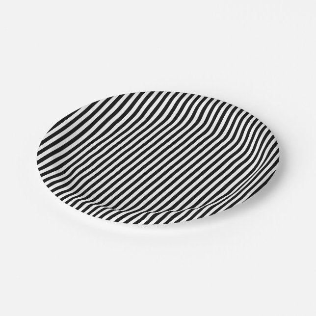 Black and White Small Size Stripes Paper Plate (Angled)