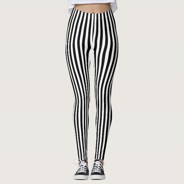 Black and White Small Size Vertical Stripes Leggings (Front)