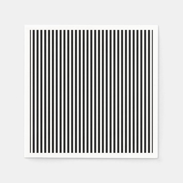 Black and White Small Size Vertical Stripes Paper Napkin (Front)