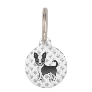 Black And White Smooth Coat Chihuahua Cartoon Dog Pet Tag