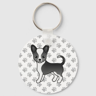 Black And White Smooth Coat Chihuahua Dog & Paws Keychain