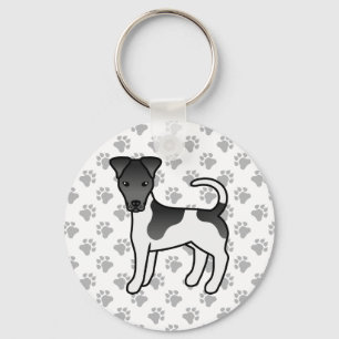 Black And White Smooth Fox Terrier Cartoon Dog Keychain
