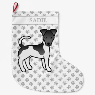 Black And White Smooth Fox Terrier Dog & Name Large Christmas Stocking