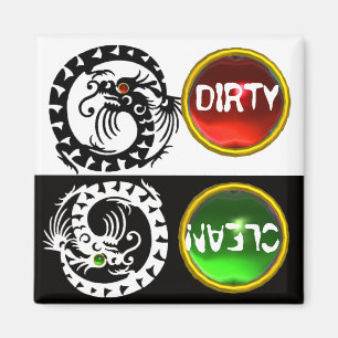 BLACK AND WHITE SNAKE DRAGONS DIRTY CLEAN MAGNET