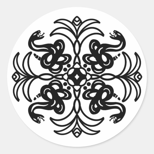 Black and White Snake Mandala Classic Round Sticker (Front)