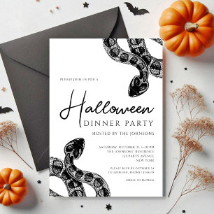 Black And White Snakes Dinner Party Halloween Invitation