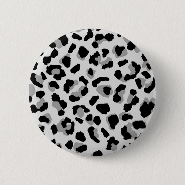 Black and White Snow Leopard Print 2 Inch Round Button (Front)