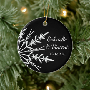 Black and White Snowflake Bridesmaid Thank You Ceramic Ornament