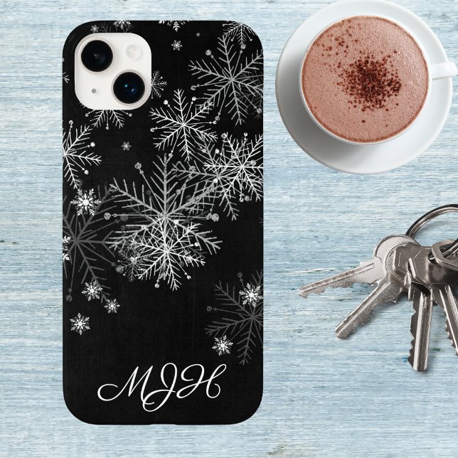 Black and White Snowflake Monogram  Case-Mate iPhone Case (Creator Uploaded)