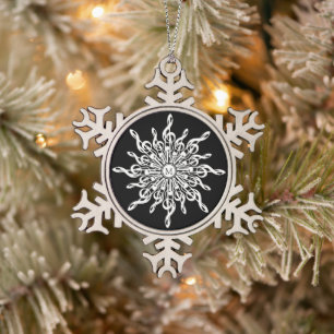 Black and White Snowflake Music Notes Monogram Snowflake Pewter Christmas Ornament