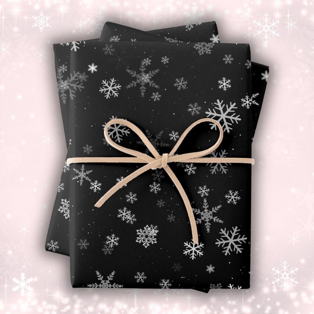 Black and White Snowflake Pattern Holiday Wrapping Paper Sheet (Creator Uploaded)