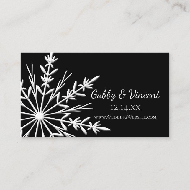 Black and White Snowflake Wedding Website Card (Front)