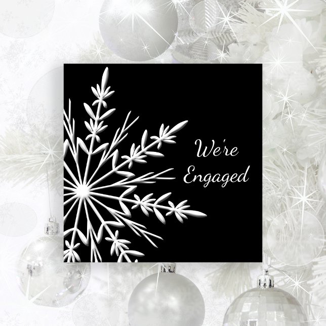 Black and White Snowflake Winter Engagement Party Invitation (Celebrate your winter engagement with the festive Black and White Snowflake Party Invitation.)