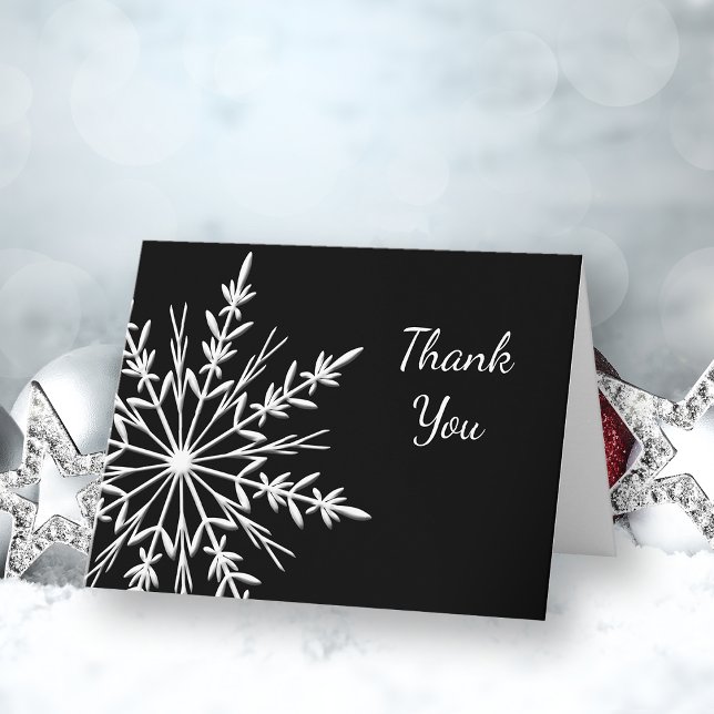 Black and White Snowflake Winter Thank You Card (Creator Uploaded)