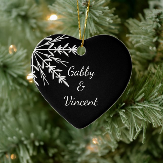 Black and White Snowflake Winter Wedding Ceramic Ornament (Tree)