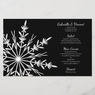 Black and White Snowflake Winter Wedding Menu