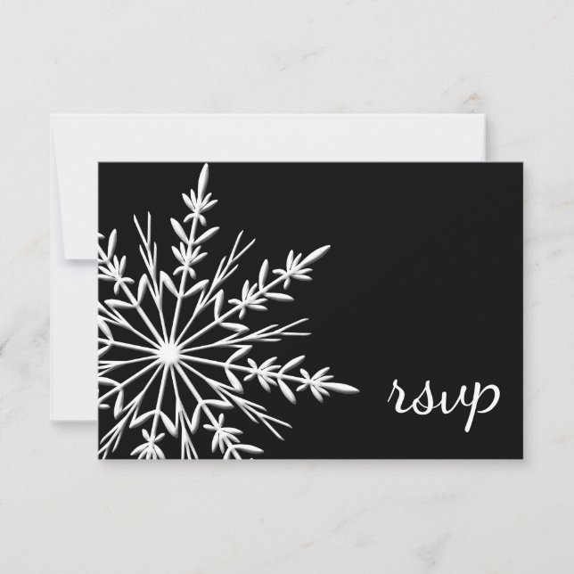 Black and White Snowflake Winter Wedding RSVP Card (Front)