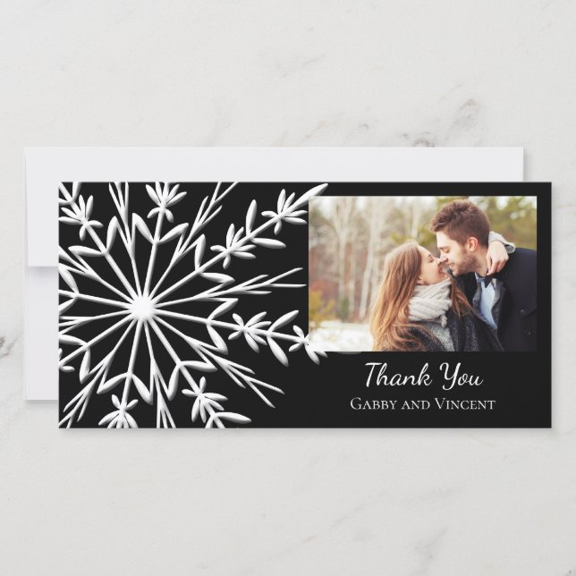 Black and White Snowflake Winter Wedding Thank You Card (Front)