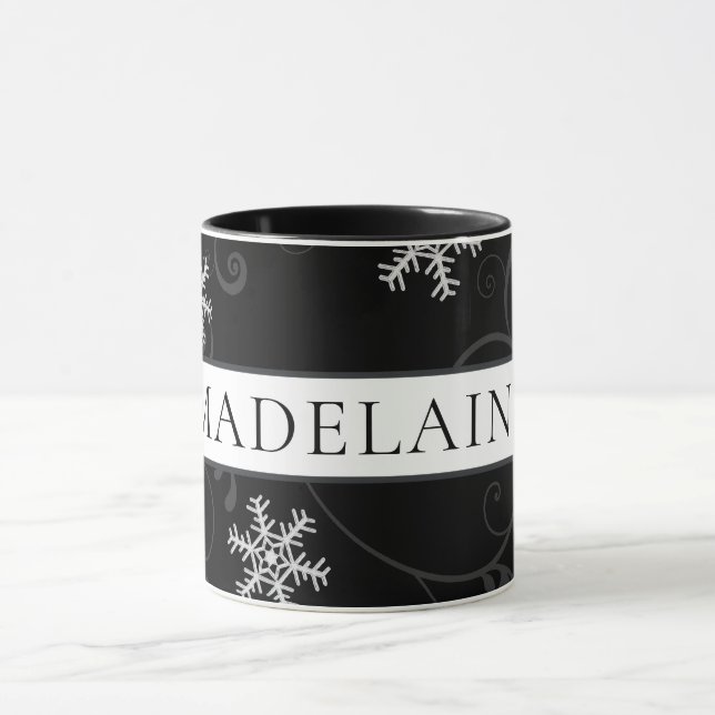 Black and White Snowflake with Name or Monogram Mug (Center)
