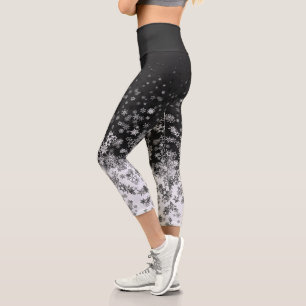 Black And White Snowflakes Capri Leggings