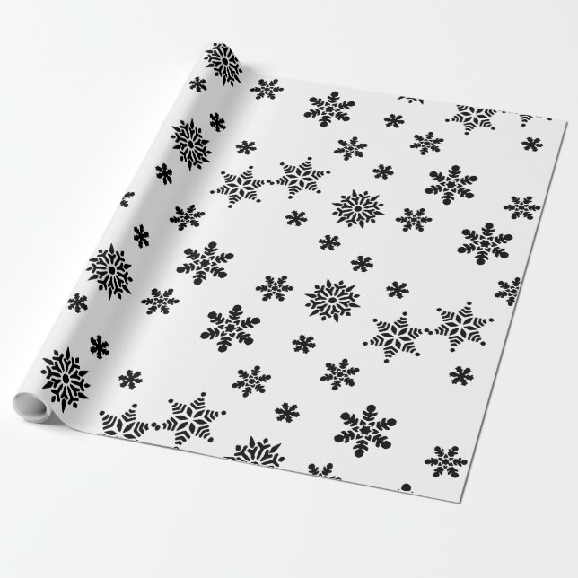 Black and White Snowflakes Gift Wrapping Paper (Unrolled)