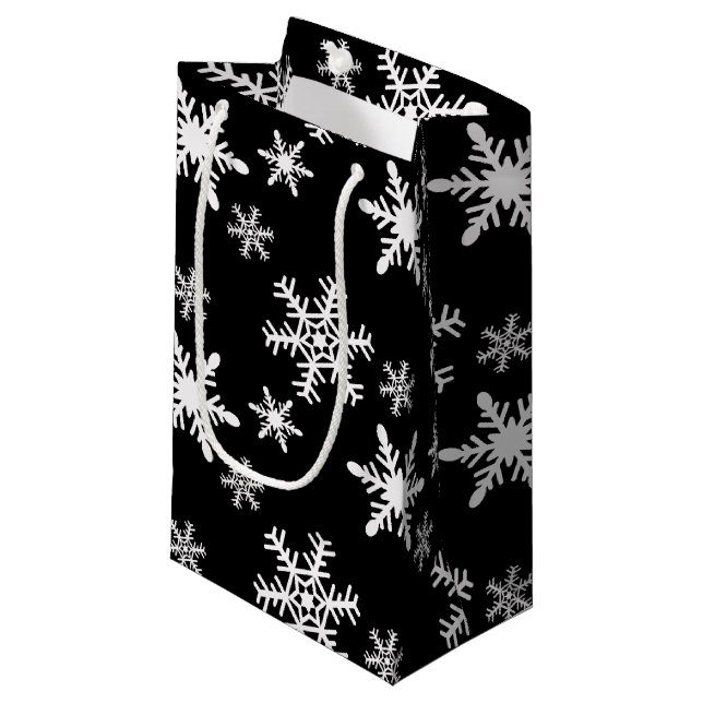 Black and White Snowflakes Small Gift Bag (Front Angled)