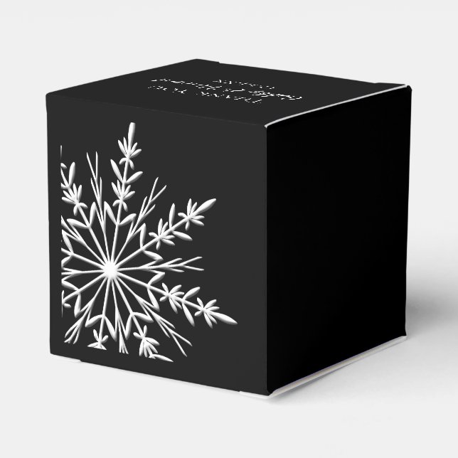 Black and White Snowflakes Winter Wedding Favor Box (Back Side)