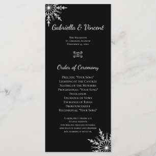 Black and White Snowflakes Winter Wedding Program