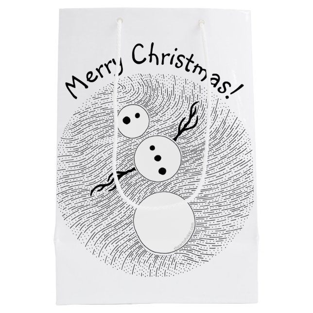 Black And White Snowman Christmas Holiday Medium Gift Bag (Back)