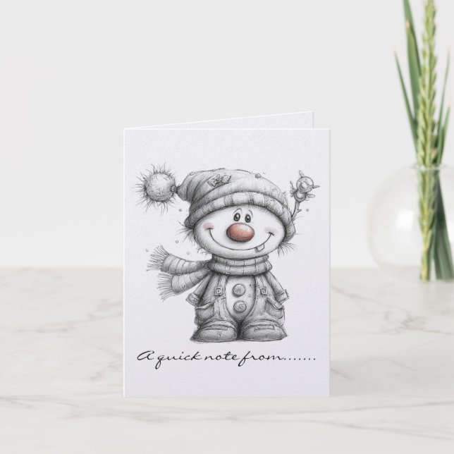 Black and White Snowman  Note Card (Front)