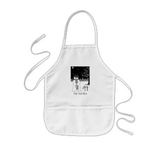 black and white snowman smilling at christmas kids apron