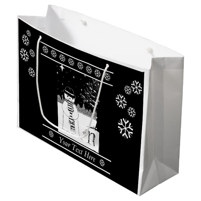 black and white snowman with scarf christmas large gift bag (Front Angled)