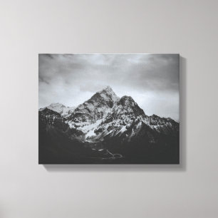 Black and white snowy mountain image on canvas print