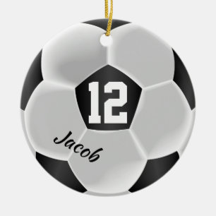 Black and White Soccer Ball Ceramic Ornament