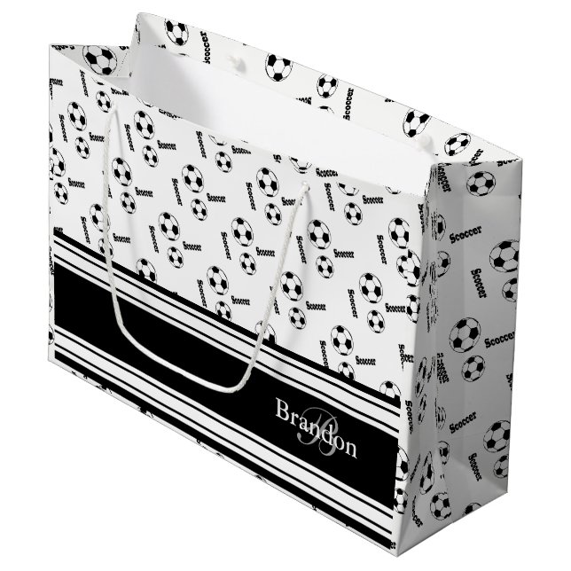 Black and White Soccer Ball Design Large Gift Bag (Front Angled)