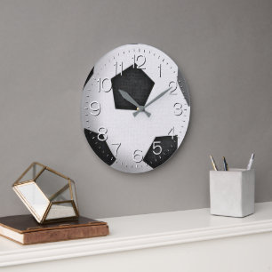 Black and White Soccer Ball  Large Clock