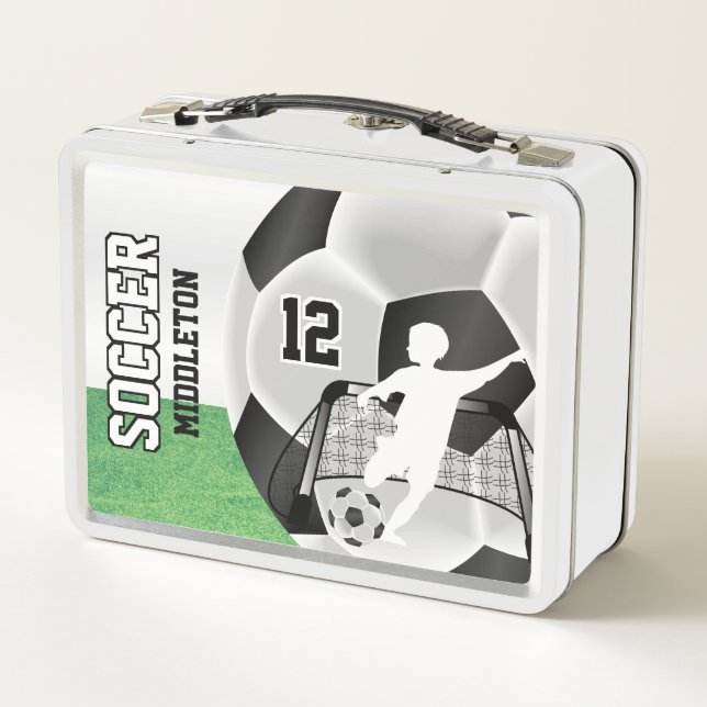 Black and White Soccer Ball Metal Lunch Box (Back)