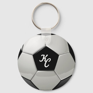 Black and White Soccer Ball Monogram Initials Keychain