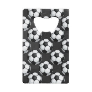 Black and White Soccer Ball Pattern Credit Card Bottle Opener