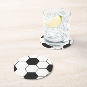 Black and White Soccer Ball Pattern Geometric Round Paper Coaster