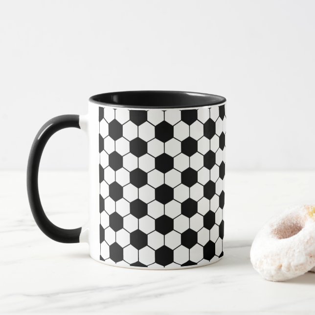 Black and white Soccer ball pattern Mug (With Donut)