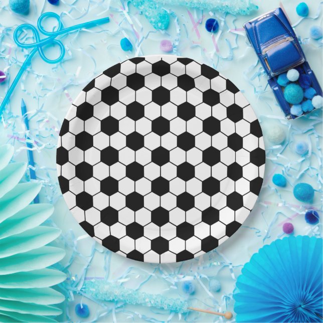 Black and white Soccer ball pattern Paper Plate (Party)