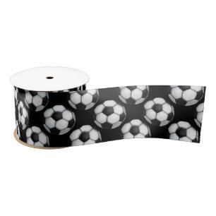 Black and White Soccer Ball Pattern Satin Ribbon