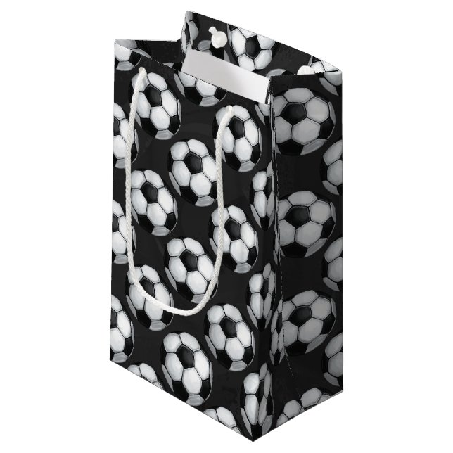 Black and White Soccer Ball Pattern Small Gift Bag (Front Angled)