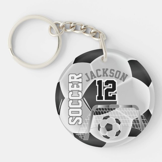 Black and White Soccer ⚽ Ball  Sport Keychain (Front)