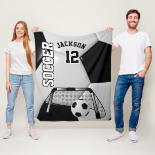 Black and White Soccer Ball with DIY Text Fleece Blanket